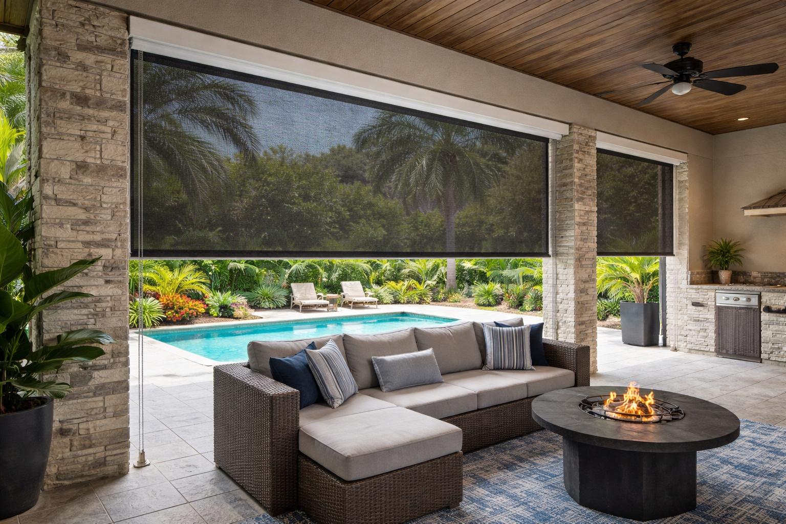 Custom motorized porch screen fabric and options