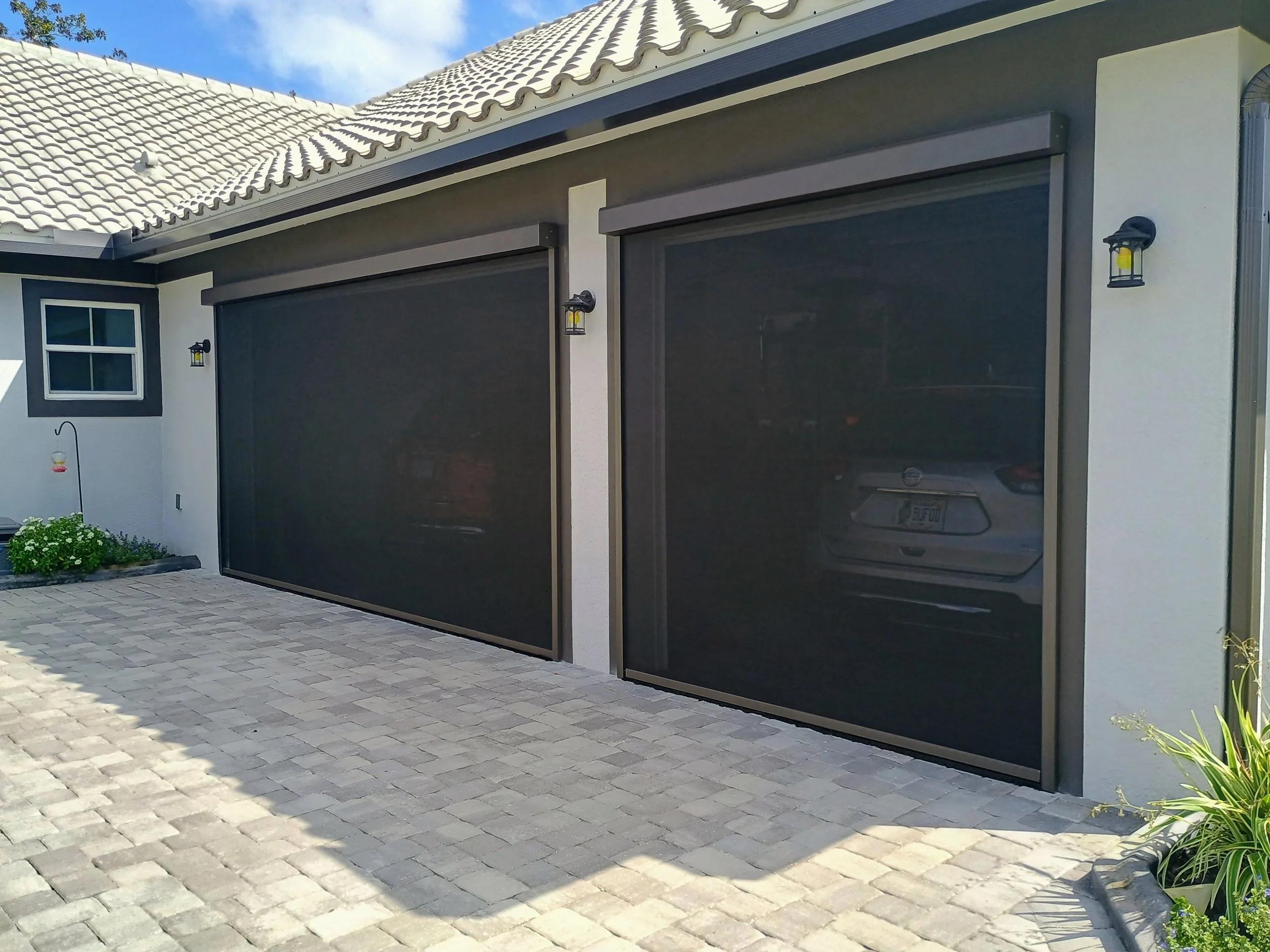 Custom motorized garage screen fabric and options